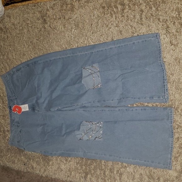 Cider Rhinestone Chain Ripped Wide Leg Jeans Size 1X - Picture 5 of 8